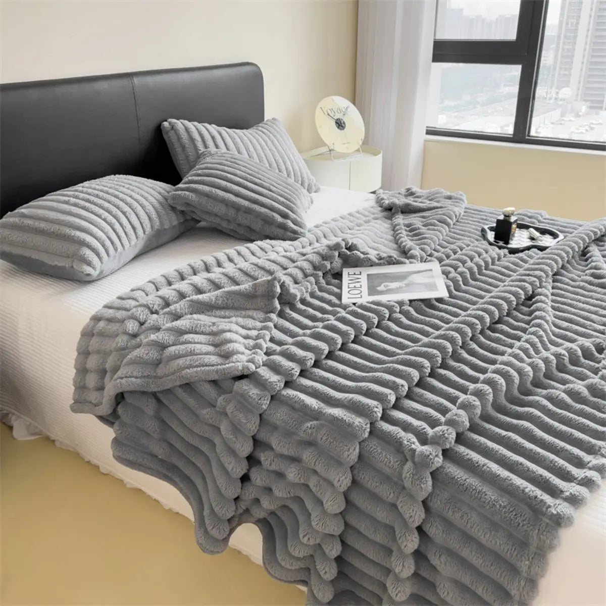Luxury Faux Fur Velvet Striped Blanket