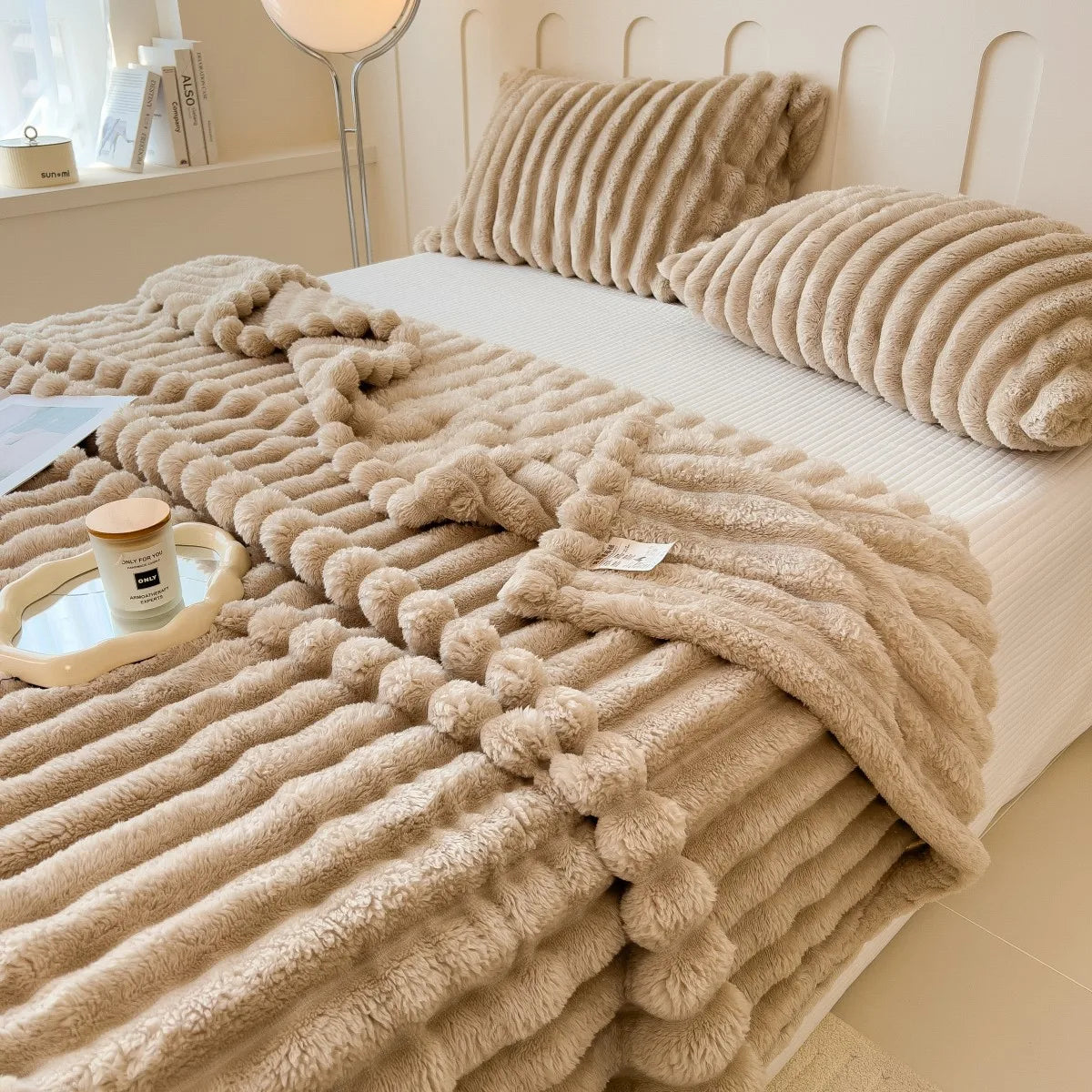 Luxury Faux Fur Velvet Striped Blanket