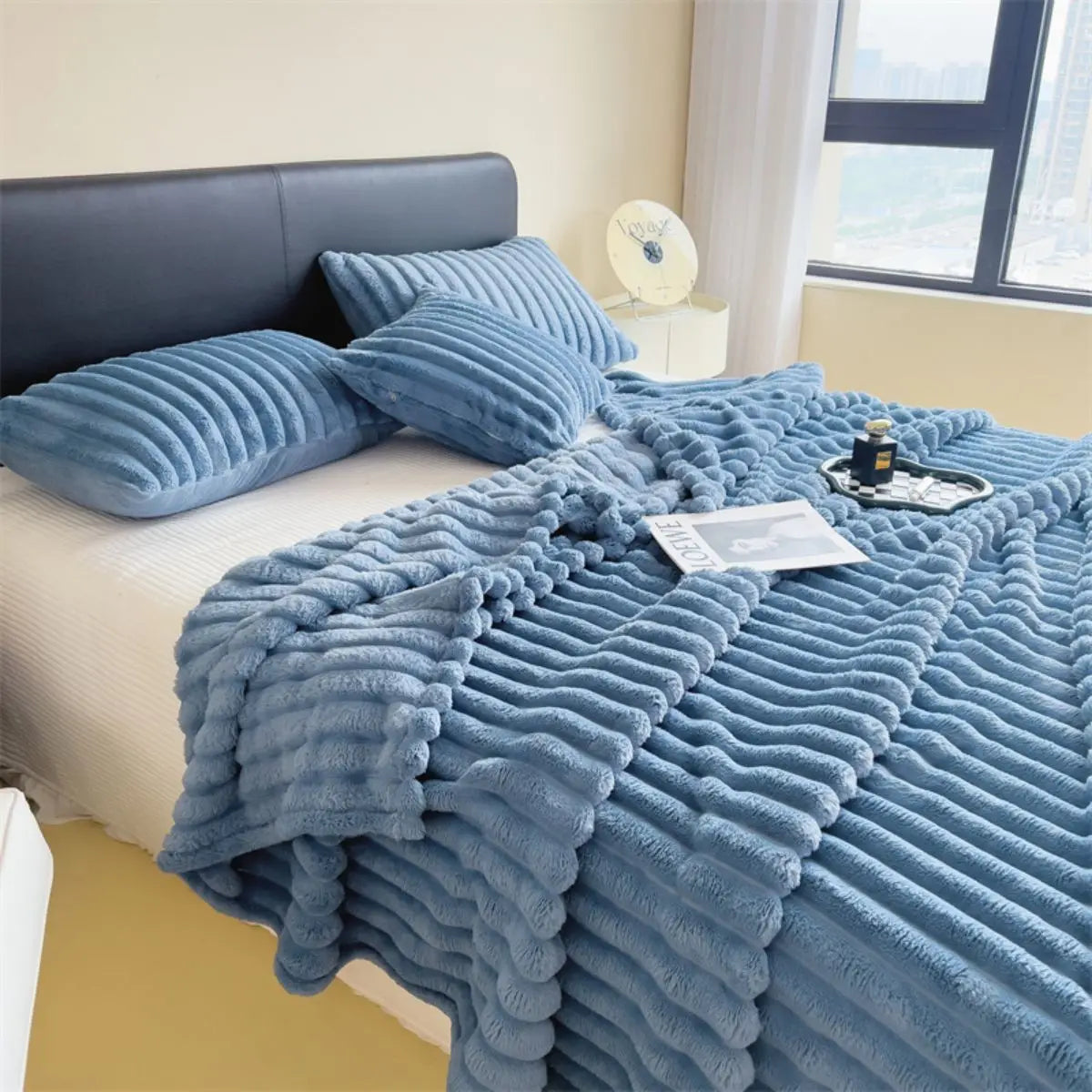 Luxury Faux Fur Velvet Striped Blanket