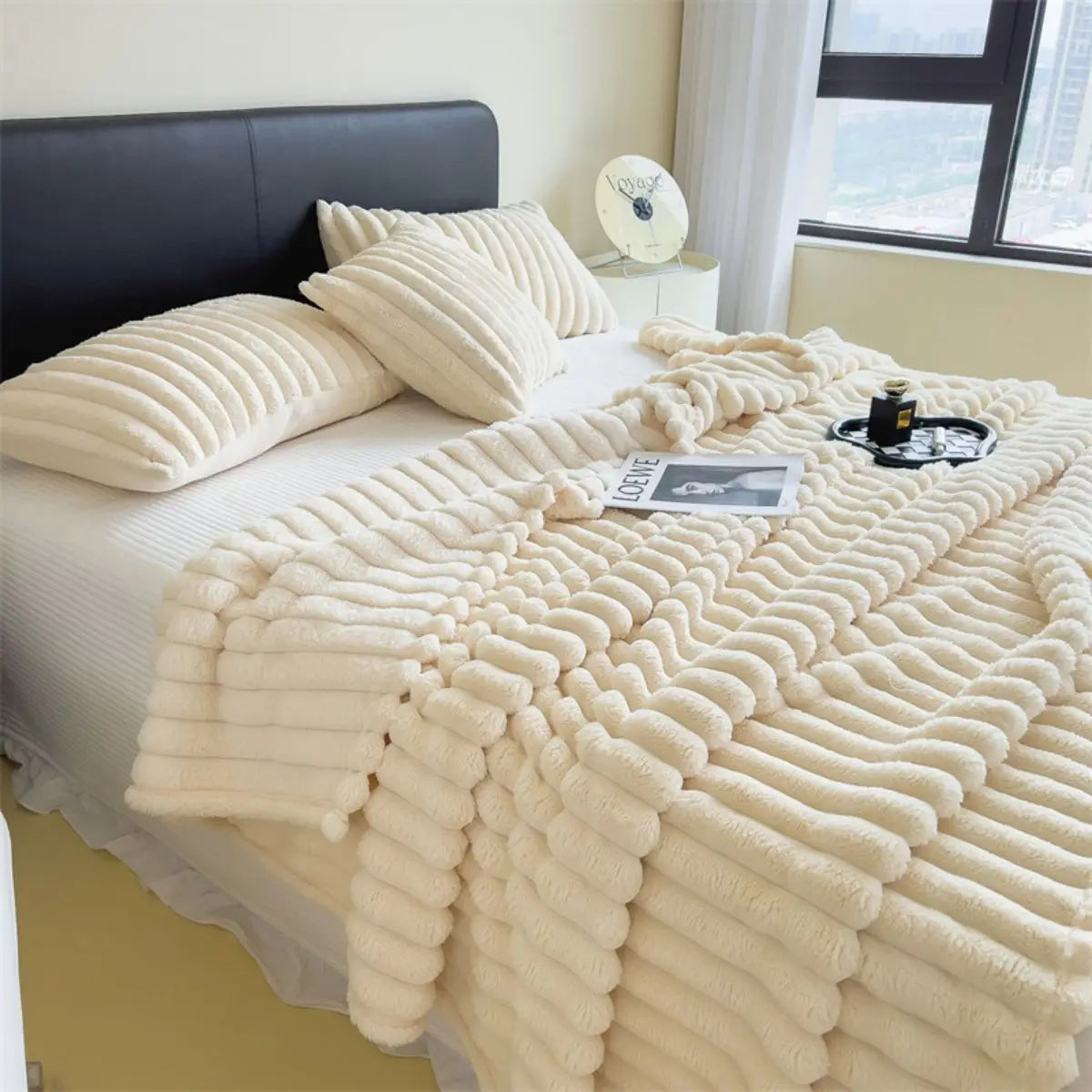 Luxury Faux Fur Velvet Striped Blanket