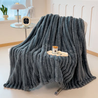 Thumbnail for Luxury Faux Fur Velvet Striped Blanket
