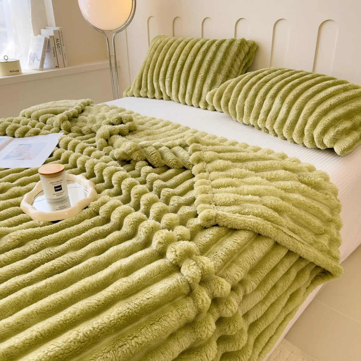 Luxury Faux Fur Velvet Striped Blanket